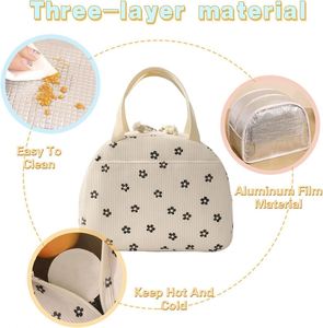<b>Large</b> Capacity Corduroy Tote Reusable Insulated Thermal School Work Picnic Travel <b>Cooler</b> Lunch <b>Box</b> Bag Food Drink Packing - Product Image 3