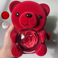 Coffret Cadeau Rotatif Ours Floqué à Câliner avec Boîte à Bijoux, Fleur Éternelle Rose et Emballage pour Bague et Collier – Idéal Fête des Mères
