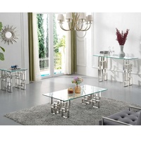 Offres Spéciales plateau en verre Transparent Carré Table basse Pour Salon moderne Table de Cocktail Avec En Acier Inoxydable cadre robuste Et Stylets
