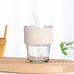 Gobelet cadeau en bambou de 400 ml pour <span class=keywords><strong>café</strong></span> et lait avec couvercle en cuir, isolation et paille en verre - Restaurant Hôtel - Product Image 5