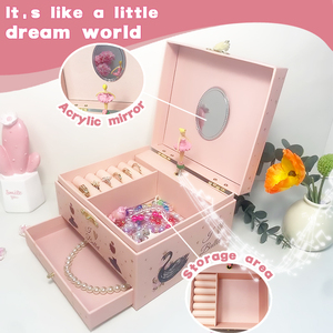 Caja Musical Personalizada Yiyu con Melodía Rosa, Espejo y Cajón, Caja Musical <span class=keywords><strong>de</strong></span> Papel con Manivela y Bailarina para Niñas - Product Image 3