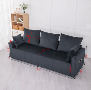 Velvet Modern <b>Convertible</b> 2-Seater Sofa Set Black Two-Tone Sofa <b>Bed</b> with Contemporary Design for Hotel Apartment Villa Use - Product Image 3