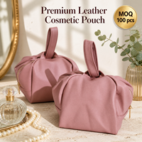 Sac de rangement à fermeture éclair en cuir PU de haute qualité pour produits de soin et accessoires capillaires, avec poignée, pochette de luxe rose en cuir PU pour maquillage et parfums