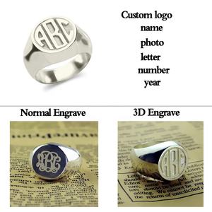 Кольцо из серебра 925 пробы с буквой с монограммой на заказ, винтажные мужские ювелирные изделия с 3d-гравировкой имени и фото, позолоченные кольца в подарок - Product Image 5