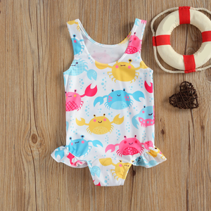 Maillot de bain une pièce pour filles, imprimé donut/crabes, mignon, à volants, UPF 50+, séchage rapide, pour la plage et la piscine, 2-8 ans - Product Image 4