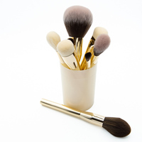 Ensemble de 5 pinceaux de maquillage professionnels de luxe dorés, poils synthétiques doux, virole en aluminium, manche doré, logo personnalisé, haute qualité