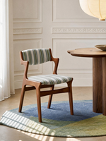 Chaise de salle à manger rétro française du milieu du siècle, structure en bois massif, revêtement en lin, écologique, durable, fauteuil de salle à manger pour hôtel, sensation premium