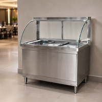 Comptoir de service buffet commercial en acier inoxydable avec vitrine de protection en verre pour station de présentation de nourriture en libre-service pour cantine
