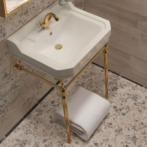 Français rétro laiton support moderne Simple sol lavabo doré salle <span class=keywords><strong>de</strong></span> bain balcon lavabo en céramique bassin salle <span class=keywords><strong>de</strong></span> bain armoire - Product Image 3