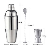 Ensemble de shaker à cocktails en acier inoxydable moderne et minimaliste de 750 ml, 3 pièces, kit d'outils de barman, articles de bar, vente en gros