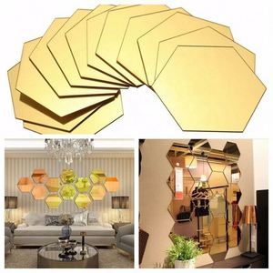 12Pcs/<b>Set</b> Hexagonal 3D <b>Mirror</b> <b>Wall</b> Stickers Restaurant Aisle Floor Personality Decorative <b>Mirror</b> Paste Living Room Sticker - Product Image 2
