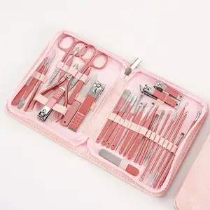 Wholesale Manicure Pedicure Set Professional Nail Clipper Kit 30 Pieces Stainless Steel Nail Care Tools Pink With PU Leather Bag