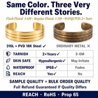 Bracelet manchette incurvé à 3 couches en acier inoxydable plaqué or 18 carats, bijou tendance haut de gamme avec breloque géométrique, cadeau idéal
