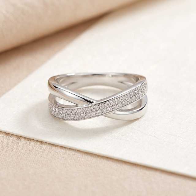 Cross X Shape Moissanite Ring S925 Sterling Silver Rhodium Plated VVS D Color Band Ring Luxury Wedding Fine Jewelry for Women