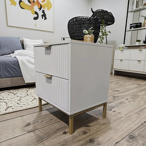 Modern MDF <strong>Bedside</strong> <strong>Table</strong> with Gold Legs and 2 Drawers for Bedroom and Hotel 49 x 39 x 58 <strong>cm</strong> - Product Image 5