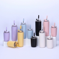 Nouvelle tasse isotherme portable d'extérieur anti-fuite de 16 oz à double paroi en acier inoxydable 304 avec paille et couvercle rabattable