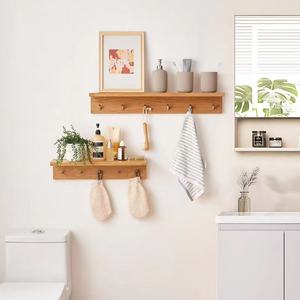 Wooden <b>Wall</b>-<b>Mounted</b> Coat Rack With <b>Shelf</b> 2 Tier Easy Install For Bedroom Living Room Storage - Product Image 1