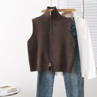 Meistverkaufte Damen Vintage Mock Neck Reißverschluss-Strickweste Preppy Old Money Ärmellose Strickjacke