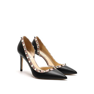 Nuovi tacchi a punta bassi con borchie a Stiletto in pelle verniciata Nude Sexy scarpe arancioni vuote con lato pendolare - Product Image 5