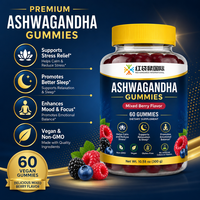 Gummies d'Ashwagandha Personnalisées OEM/ODM sous Marque Privée, 60 Unités, Saveur Baies Mixtes, Qualité Supérieure, Support de Documentation, Contrat Inclus