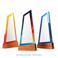 Trofeo de Cristal Personalizado con Base de Madera Sólida, Grabado Láser, Impresión HD, Premio Anual para Empleados Campeones, Venta al Por Mayor