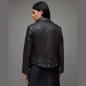 Chaqueta de cuero genuino estampada ecológica negra, estilo motero, ajustada, para mujer, ropa de abrigo de invierno, chaqueta de cuero real para mujer - Product Image 2