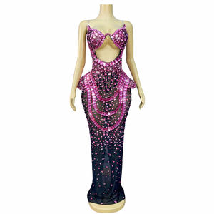 Novance Y5208新ファッションVネックイブニングドレス高级エレガントホットピンクプロムドレスレディーローブデソワレステージパフォーマンス - Product Image 2