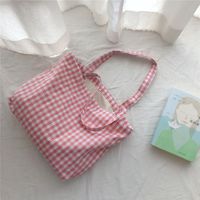 Bolsas de Mano de Lona de Algodón Natural Pequeñas del Fabricante, Bolsas de Compras Reutilizables con Forro, Diseño a Cuadros de Doble Cara para Libros y Comestibles