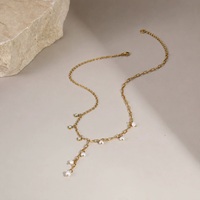 Collier pendentif en acier inoxydable avec perle ronde et zircon en forme de Y pour femme, idéal pour le quotidien