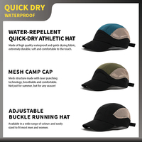 Casquette de camp en maille noire en nylon 5 panneaux de haute qualité, casquette de baseball légère à bord incurvé