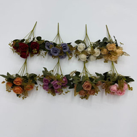 Bouquet de fleurs artificielles PT-R176, magnifiques mini-roses à 6 têtes, à volants, aux couleurs d'automne, décorations pour la maison, les mariages et Thanksgiving