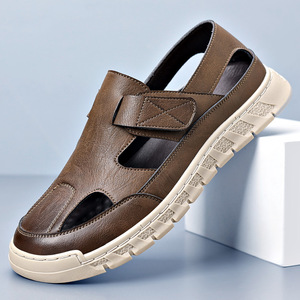 Sandalias de Cuero para Hombre, Planas, Punta Abierta, Estilo Romano, Color Sólido, Suela de Goma, Entresuela PHYLON, Hechas en China - Product Image 3
