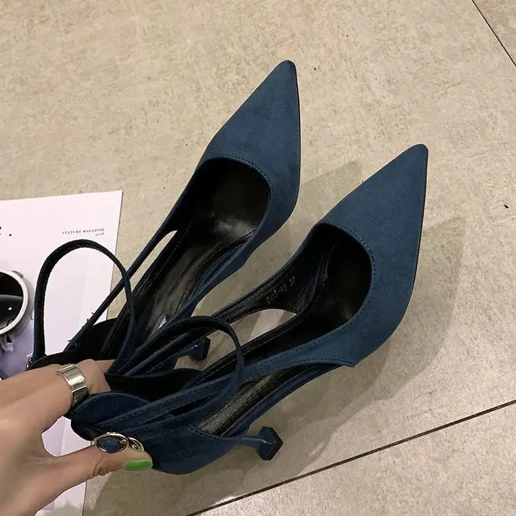 Nice Lady Shoes High Heels New Design Slip On PU Women Dress Black Blue Sexy Heels For Women
