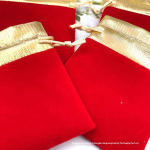 ถุงกำมะหยี่สำหรับบรรจุภัณฑ์เครื่องประดับ ขอบสีทอง พิมพ์ลาย สำหรับเก็บนาฬิกา ของขวัญต่างๆ และอุปกรณ์เสริม ขายส่งจากโรงงาน - Product Image 2