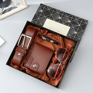 IStapromo Gifts Men's Customized Business Gift Set Leather Fashionable Silk Screen Printed Belt Wallet Perfume <b>Key</b> <b>Chain</b> Pen - Product Image 3