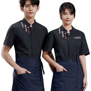 ชุดยูนิฟอร์มครัวแบร์กาด์ เสื้อแจ็คเก็ตสำหรับงานครัว ชุดทำงานร้านอาหารและชุดยูนิฟอร์มพนักงานเชฟชาย สีดำและสีทอง - Product Image 1