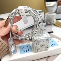 Étui de protection transparent brillant avec nœud papillon pour chargeur de téléphone portable Apple iPhone 18/20W, enrouleur de câble laser, protecteurs de fil