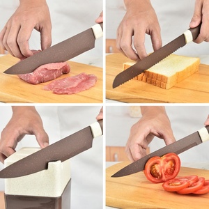 En gros, Ensemble de couteaux de cuisine en acier inoxydable, comprenant couteau de chef, couteau à découper, couteau à éplucher, ciseaux et bloc de rangement - Product Image 3