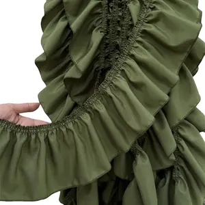 Cortinas de renda plissadas verde marinho com bordas verde oliva, saia de vestido estilo Lolita, acessório de renda com babado, 11 cm de largura