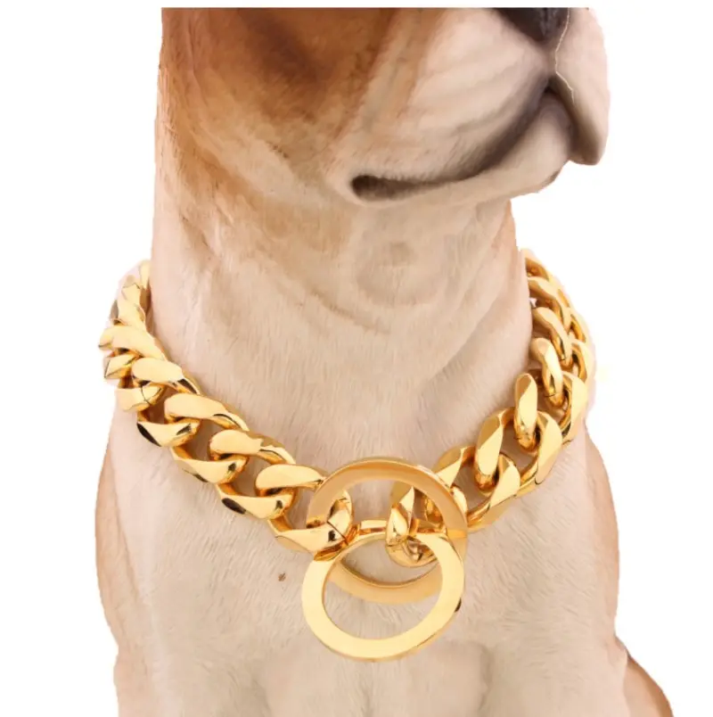 Collier pour chien robuste en métal, chaîne cubaine en acier inoxydable pour animal de compagnie, plaqué or 18K, offre spéciale