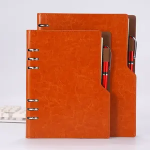 Personalizado HardcoverA4 A5 A6 diário Jornal Impressão Binder Folhas Soltas Notebook Couro Capa Planejador Com Caneta