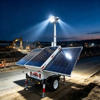 Grands panneaux solaires pour caméras de sécurité sur remorques, avec 3 panneaux solaires de 400W pour la surveillance nocturne des chantiers