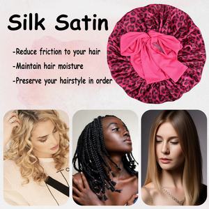 Gorro de <span class=keywords><strong>Dormir</strong></span> SOLPOP Personalizado con Estampado de Leopardo, Lazo Ajustable, Correa Larga, Gorro de Satén para el Cuidado del Cabello para Mujer - Product Image 2