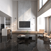 Carrelage en porcelaine effet marbre noir Pabu 750x1500mm, motif continu sur 6 faces, moderne, imperméable, facile à nettoyer, pour salle de bain, salle à manger, sol