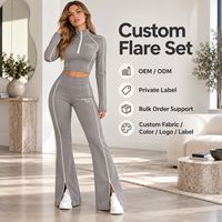 Ensemble deux pièces tricoté personnalisé pour femme, en polyester et élasthanne, pantalon large uni en tissu extensible pour les occasions décontractées
