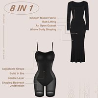 Gaun Shapewear bawaan untuk wanita, gaya baru lengan panjang leher persegi mulus lapisan ganda Bodycon kompresi perut