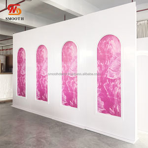 ฉากหลังตกแต่งเวทีโค้งสีชมพูเรียบหรูหราฉากหลังแต่งงานทำจากพีวีซี3D - Product Image 2