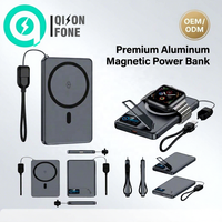 Batterie externe magnétique sans fil 10000 mAh avec support pour regarder des vidéos, charge rapide 15W, design fin, sangle de transport incluse