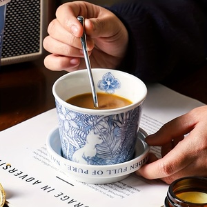 Tazas <span class=keywords><strong>de</strong></span> Café <span class=keywords><strong>de</strong></span> Cerámica <span class=keywords><strong>de</strong></span> 280ml/300ml con Diseño Clásico Vintage, Plato <span class=keywords><strong>de</strong></span> Doble Uso, Aptas para Lavavajillas, para Uso Diario en el Hogar, Té/Café - Product Image 1