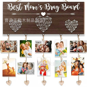 Étiquette suspendue en bois minimaliste moderne avec cordon, panneau suspendu en forme de cœur, pince à photos, plaque en bois, souvenir de croissance - Product Image 3
